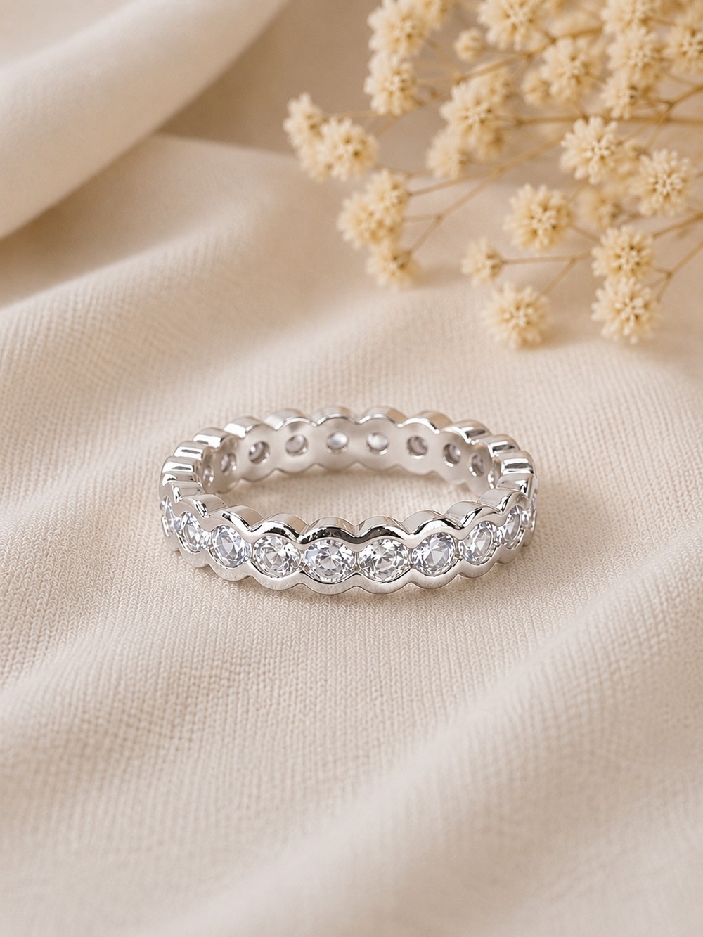 Silver Crystal Eternity Band Ring